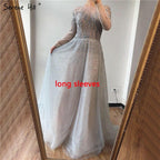 Sliver Arabic Luxury Beading Cape Sleeves  A-Line Evening Dresses O-Neck A-Line Sexy Evening Gowns cerene Hill LA60869
