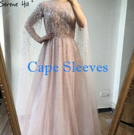 Sliver Arabic Luxury Beading Cape Sleeves  A-Line Evening Dresses O-Neck A-Line Sexy Evening Gowns cerene Hill LA60869