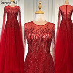 Sliver Arabic Luxury Beading Cape Sleeves  A-Line Evening Dresses O-Neck A-Line Sexy Evening Gowns cerene Hill LA60869