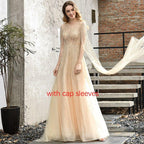 Sliver Arabic Luxury Beading Cape Sleeves  A-Line Evening Dresses O-Neck A-Line Sexy Evening Gowns cerene Hill LA60869