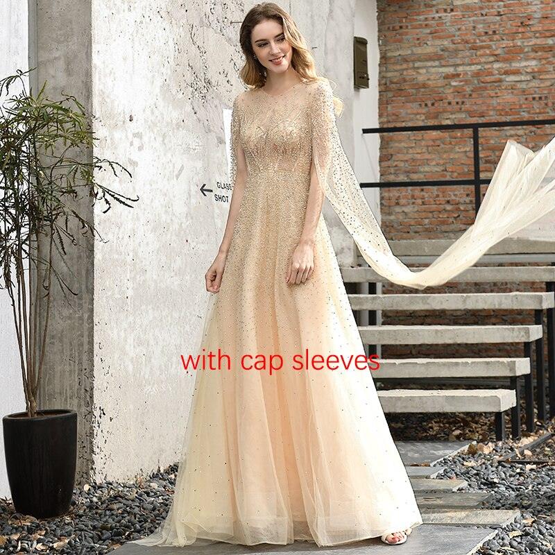 Sliver Arabic Luxury Beading Cape Sleeves  A-Line Evening Dresses O-Neck A-Line Sexy Evening Gowns cerene Hill LA60869