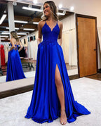 Vestido de fiesta corte A tirantes finos corsé espalda con abertura