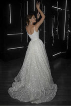 NumberSea Sparkly A-line V-neck Spaghetti Straps Wedding Dresses, Bridal Gowns, MW688