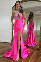 Vestido de fiesta largo plateado de sirena brillante con cuentas PSK598