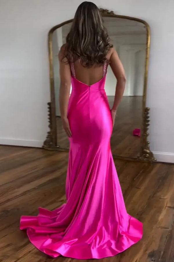 Vestido de fiesta largo plateado de sirena brillante con cuentas PSK598