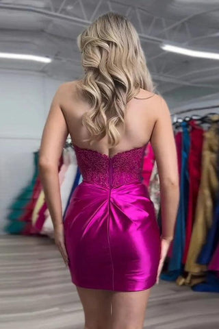 Sparkly Strapless Beaded Appliques Fuchsia Homecoming Dress
