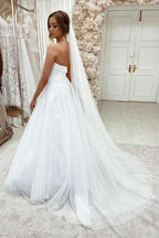 Vestido de novia NumberSea de tul blanco brillante con encaje, corte en A, escote corazón y cola larga, MW613