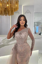 Vestidos de fiesta de tul de manga larga con escote en V y abertura frontal con apliques
