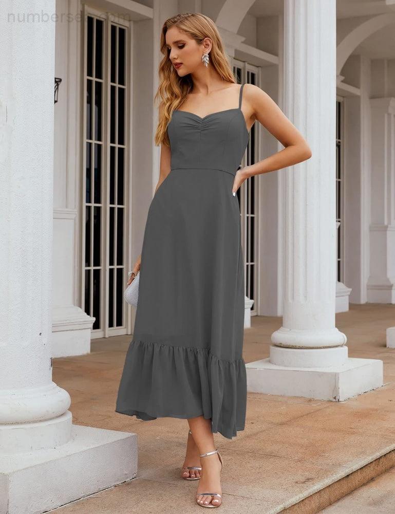 Numbersea Spaghetti Strap Chiffon Bridesmaid Dress Ankle Length Formal A Line Cocktail Party Homecoming Dress for Juniors SEA28028-numbersea