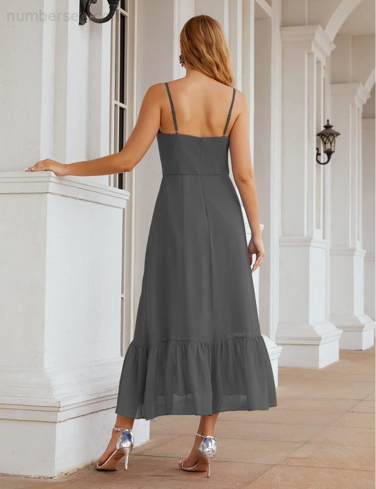 Numbersea Spaghetti Strap Chiffon Bridesmaid Dress Ankle Length Formal A Line Cocktail Party Homecoming Dress for Juniors SEA28028-numbersea