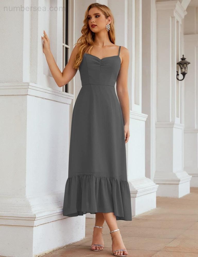 Numbersea Spaghetti Strap Chiffon Bridesmaid Dress Ankle Length Formal A Line Cocktail Party Homecoming Dress for Juniors SEA28028-numbersea