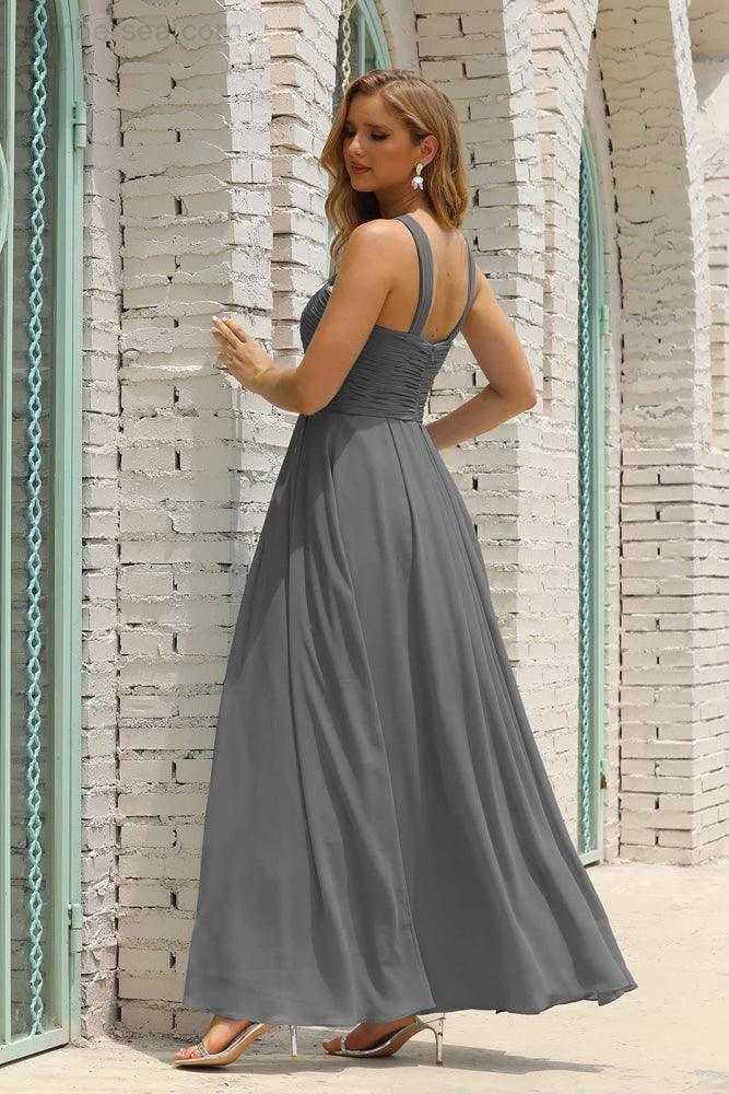 Numbersea Women Halter Chiffon Bridesmaid Dress A-line Long Formal Prom Gown SEA28015-numbersea