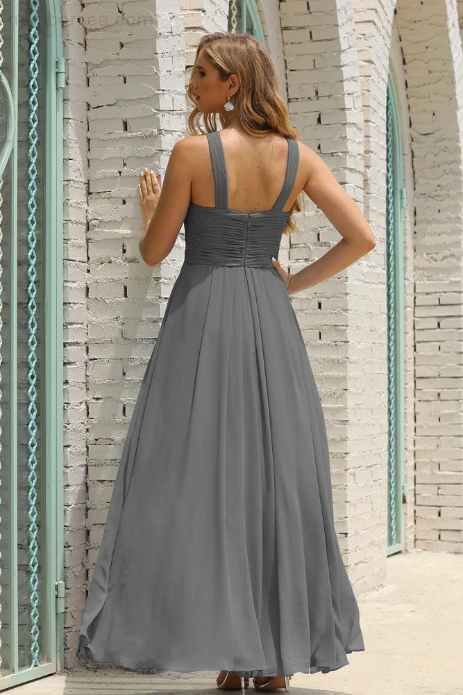 Numbersea Women Halter Chiffon Bridesmaid Dress A-line Long Formal Prom Gown SEA28015-numbersea