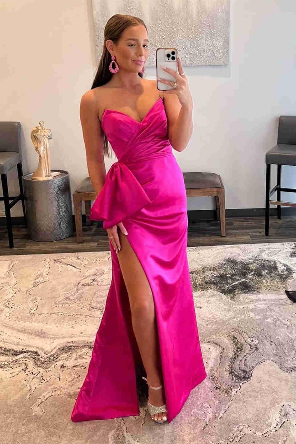 Vestidos de fiesta sin tirantes de satén hasta el suelo con