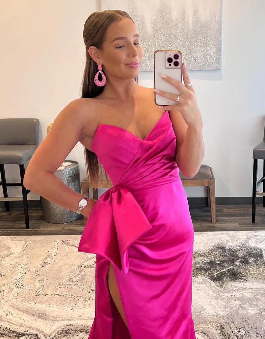 Vestidos de fiesta sin tirantes de satén hasta el suelo con