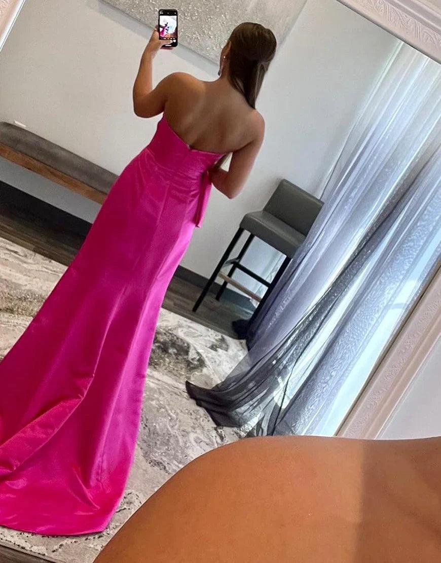 Vestidos de fiesta sin tirantes de satén hasta el suelo con