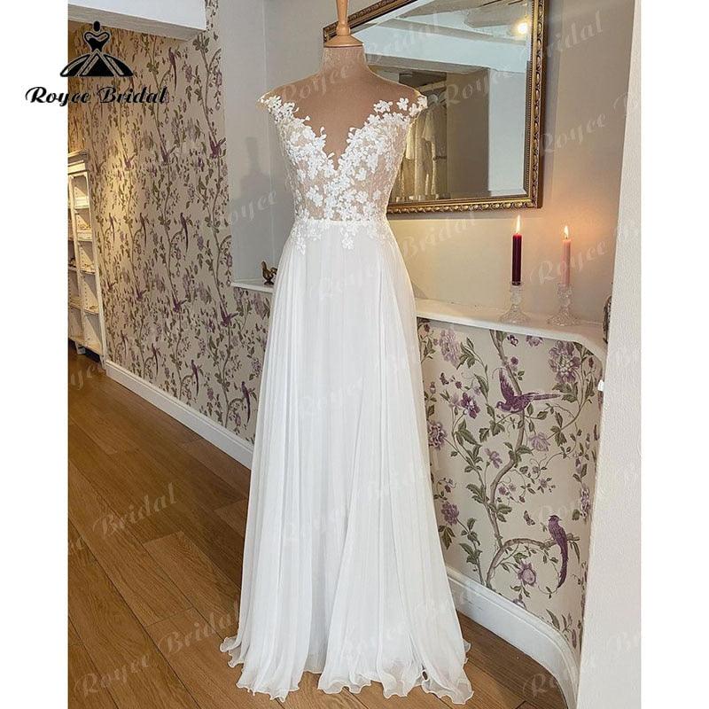 Impresionantes vestidos de boda bohemios, vestido de novia con escote en V, manga corta, encaje de gasa, 2022, vestido de boda civil para playa, vestido de boda