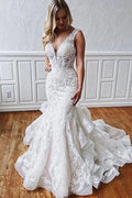 Impresionante vestido de novia NumberSea de tul con encaje y volantes, corte sirena, MW783