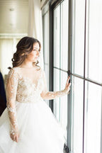 Impresionante vestido de novia NumberSea de talla grande, de manga larga y apliques de encaje, MW534