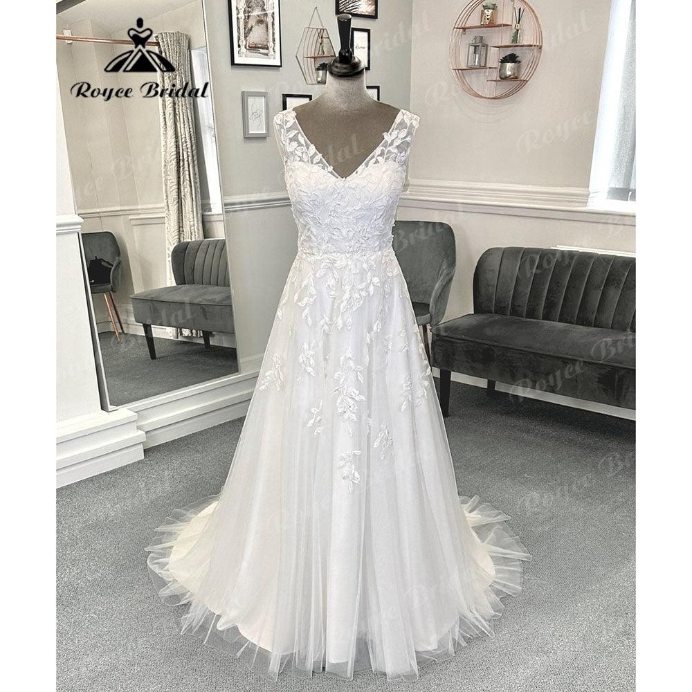 Vestido de novia de verano NumberSea con encaje fluido, escote en V, espalda descubierta, estilo bohemio, para playa, para mujer, 2024, sin mangas, para novia, bata de novia sexy 