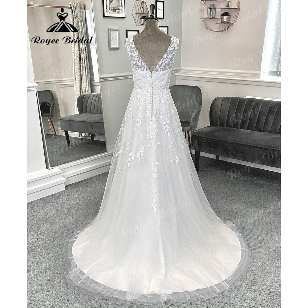 Vestido de novia de verano NumberSea con encaje fluido, escote en V, espalda descubierta, estilo bohemio, para playa, para mujer, 2024, sin mangas, para novia, bata de novia sexy 