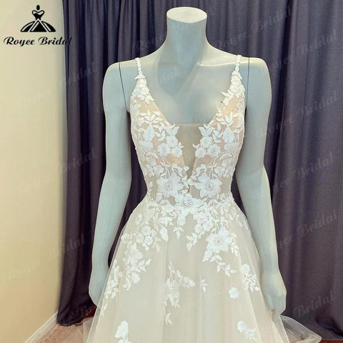NumberSea Summer Robe Civil Lace Boho Wedding Dress with V Neck 2024 Spaghetti Straps Bridal Gown Custom Made vestido de novia NumberSea