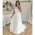 Vestido de novia bohemio sin mangas de encaje con corpiño de gasa y línea A para mujer, vestido de novia de playa, vestido para boda, playa, sexi