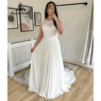 Vestido de novia bohemio sin mangas de encaje con corpiño de gasa y línea A para mujer, vestido de novia de playa, vestido para boda, playa, sexi