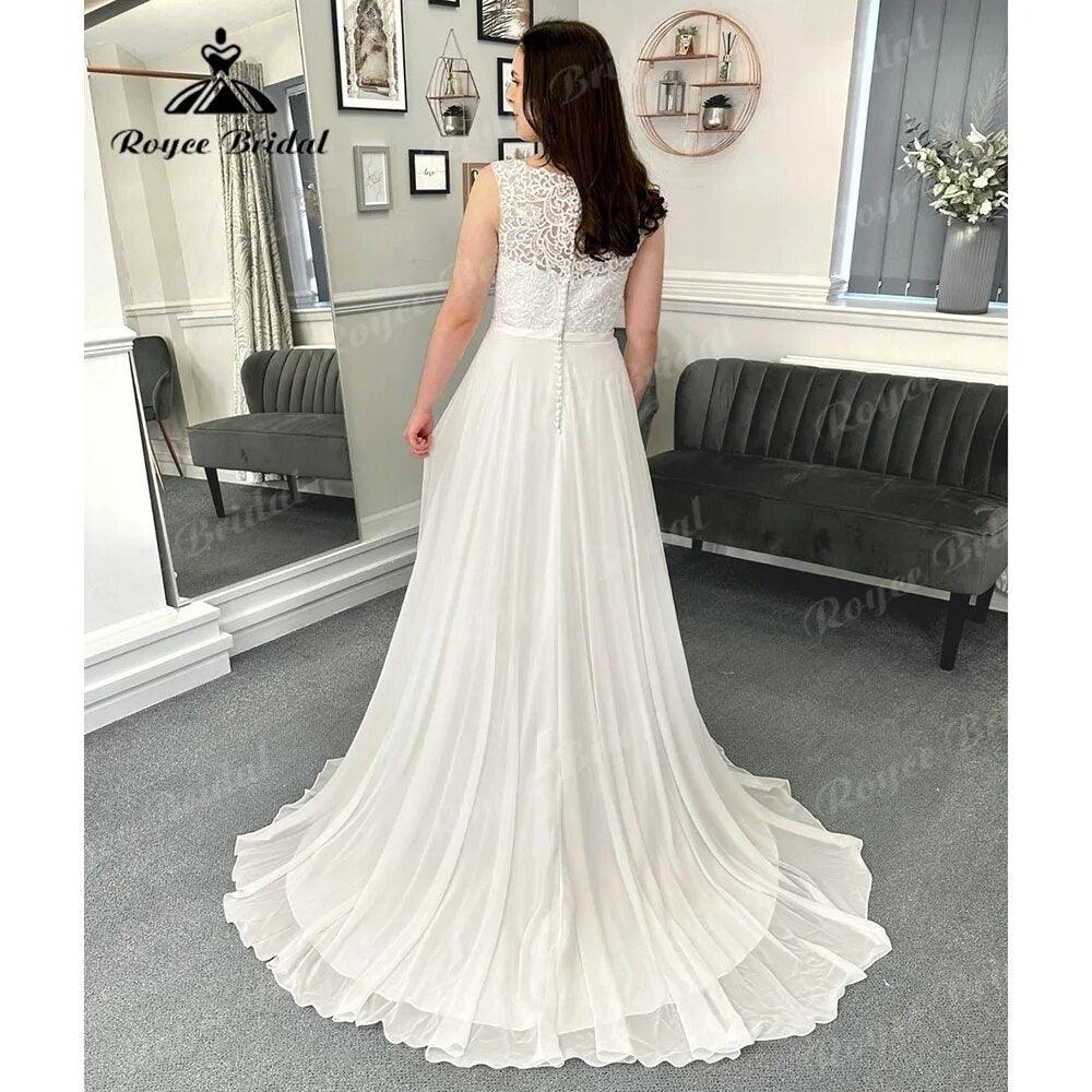 Summer Sleeveless Lace Bodice Chiffon A Line Boho Wedding Dress for Women  Beach Bridal Gown vestido para boda playa Sexy