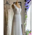 Summer Tank Sleeveless Lace Bodice Chiffon Open Back Boho Wedding Gown for Bride Wedding Dress Receipt Party Gown Elegant