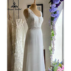 Summer Tank Sleeveless Lace Bodice Chiffon Open Back Boho Wedding Gown for Bride Wedding Dress Receipt Party Gown Elegant