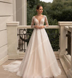 Sweet Deep V Neck Wedding Dresses For Women 2024 A Line Ivory Lace Long Sleeves Vintage Bride Ball Bridal Gown Vestidos De Novia