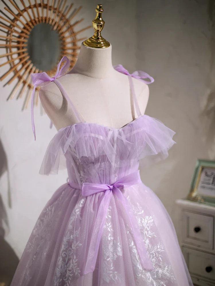 Sweet Purple A-line Short Prom Dress Homecoming Dress with Ribbon