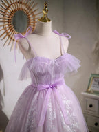 Sweet Purple A-line Short Prom Dress Homecoming Dress with Ribbon