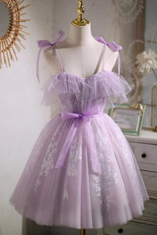 Sweet Purple A-line Short Prom Dress Homecoming Dress with Ribbon