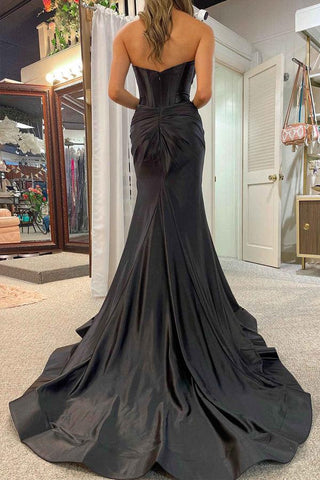 Schwarzes, langes Meerjungfrauen-Abendkleid mit Herzausschnitt und Schlitz