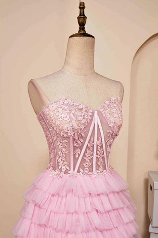 Sweetheart Neck Layered Strapless Pink Homecoming Dress