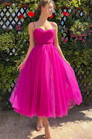 Teelanges, herzförmiges, pinkes Ballkleid, einfaches Ballkleid PSK565
