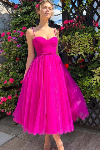 Teelanges, herzförmiges, pinkes Ballkleid, einfaches Ballkleid PSK565