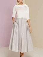 Numbersea Mother Of The Bride Dresses A-Line/Princess Jewel Neck Half Sleeve Tea Length