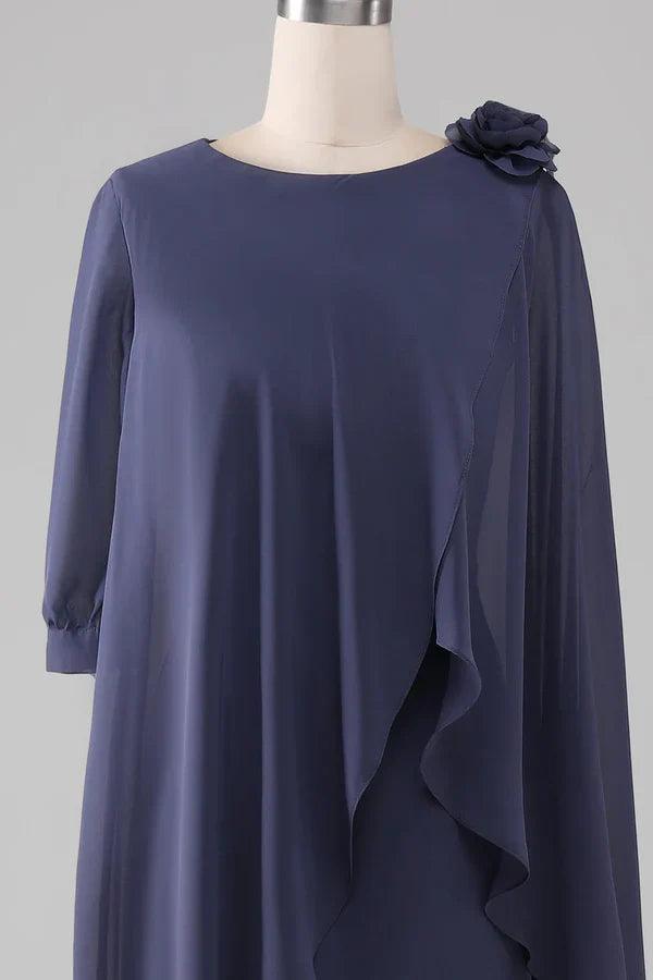 Kleid für die Brautmutter, knielanges Chiffonkleid mit Perlen