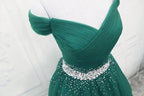 Wunderschönes dunkelgrünes, schulterfreies, langes Partykleid aus Tüll, Ballkleid