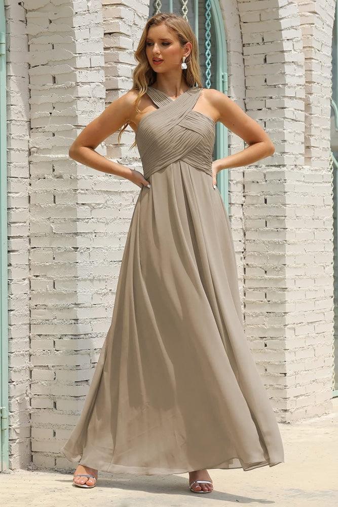 Numbersea Women Halter Chiffon Bridesmaid Dress A-line Long Formal Prom Gown SEA28015-numbersea