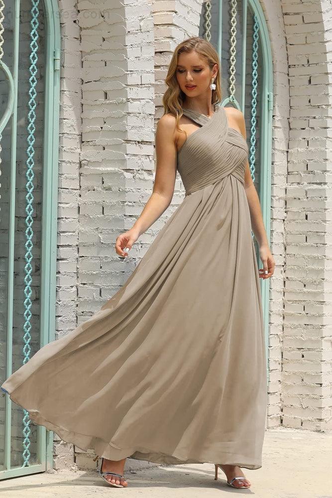 Numbersea Women Halter Chiffon Bridesmaid Dress A-line Long Formal Prom Gown SEA28015-numbersea