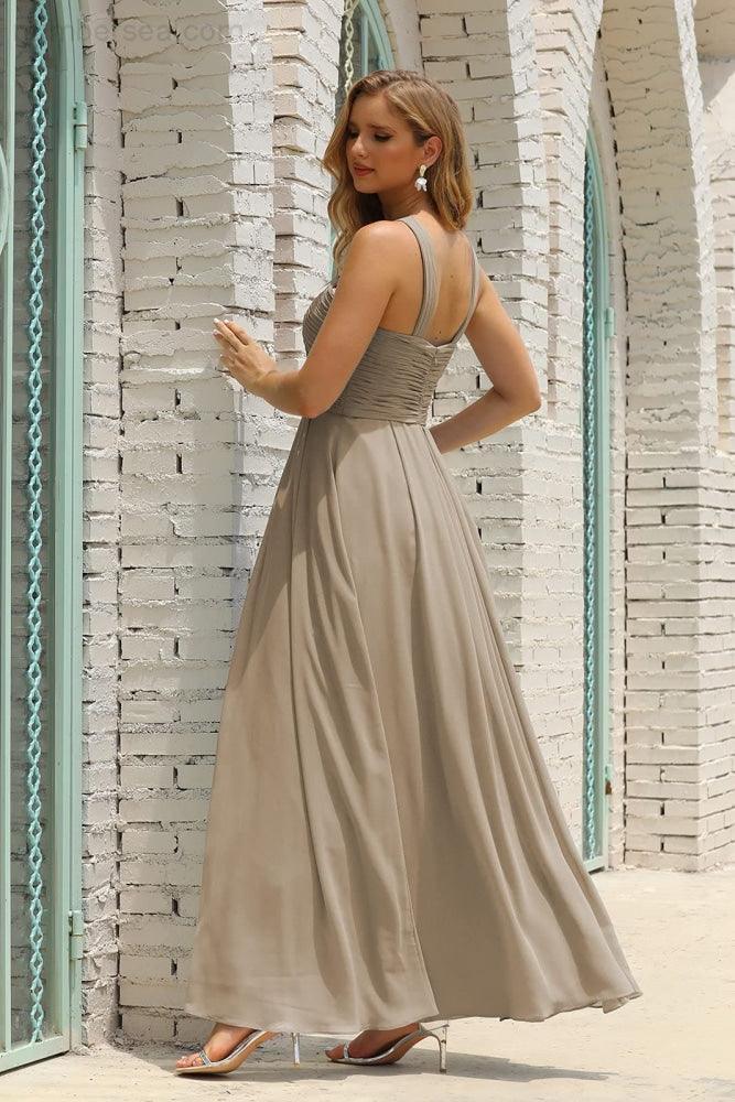 Numbersea Women Halter Chiffon Bridesmaid Dress A-line Long Formal Prom Gown SEA28015-numbersea