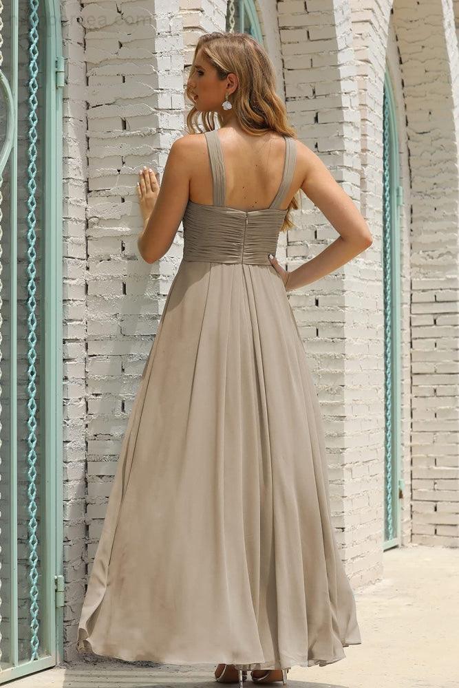 Numbersea Women Halter Chiffon Bridesmaid Dress A-line Long Formal Prom Gown SEA28015-numbersea