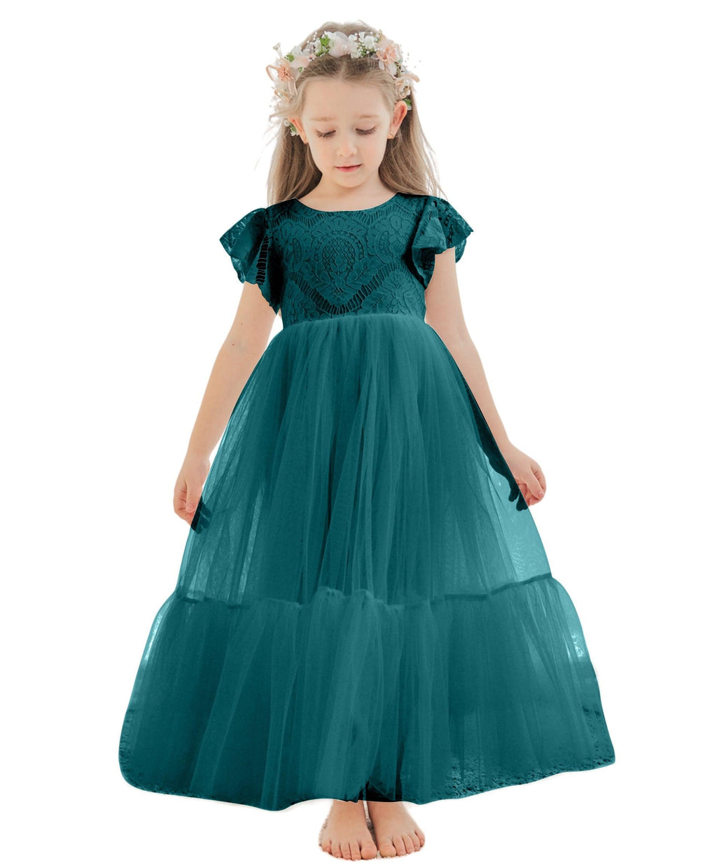Knöchellanges weißes Kleid aus Spitzentüll (2003227579) 