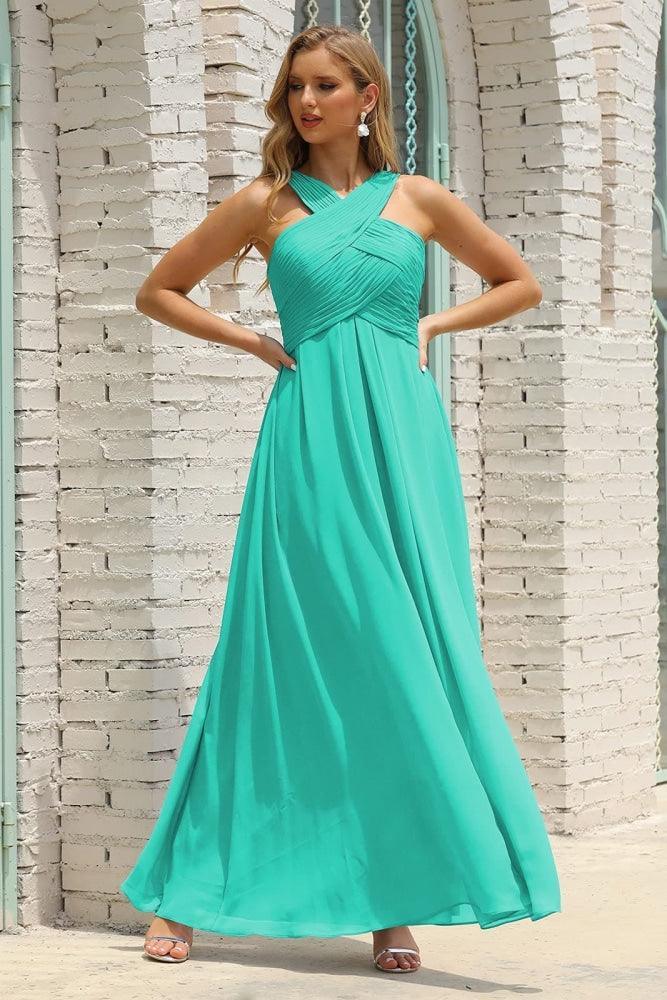Numbersea Women Halter Chiffon Bridesmaid Dress A-line Long Formal Prom Gown SEA28015-numbersea