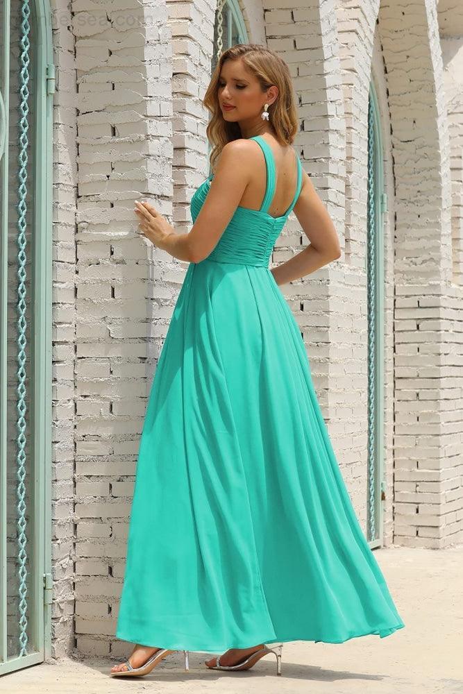 Numbersea Women Halter Chiffon Bridesmaid Dress A-Line Long Formal Prom Gown Sea28015