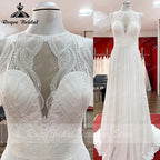Vestido de novia de playa Trouwjurk con corpiño de encaje de gasa, corte A, sin mangas, espalda abierta, hecho a medida, bata de novia NumberSea